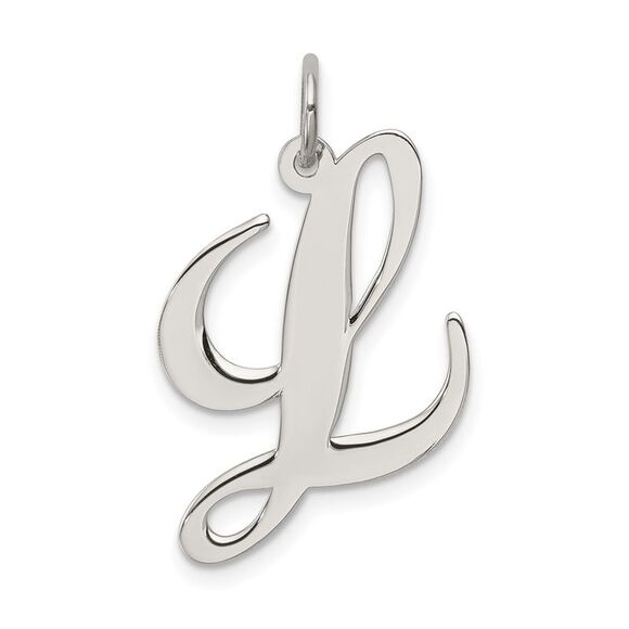 Sterling Silver, Ella Collection, LG Fancy Script Initial L Pendant - Picture 1 of 5